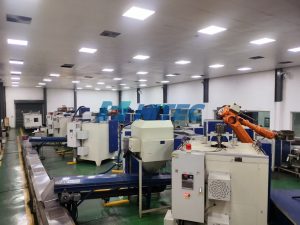 Real-world view of the Qingdao Hitec fully automated mineral sample preparation production line and intelligent fire assay workshop.
